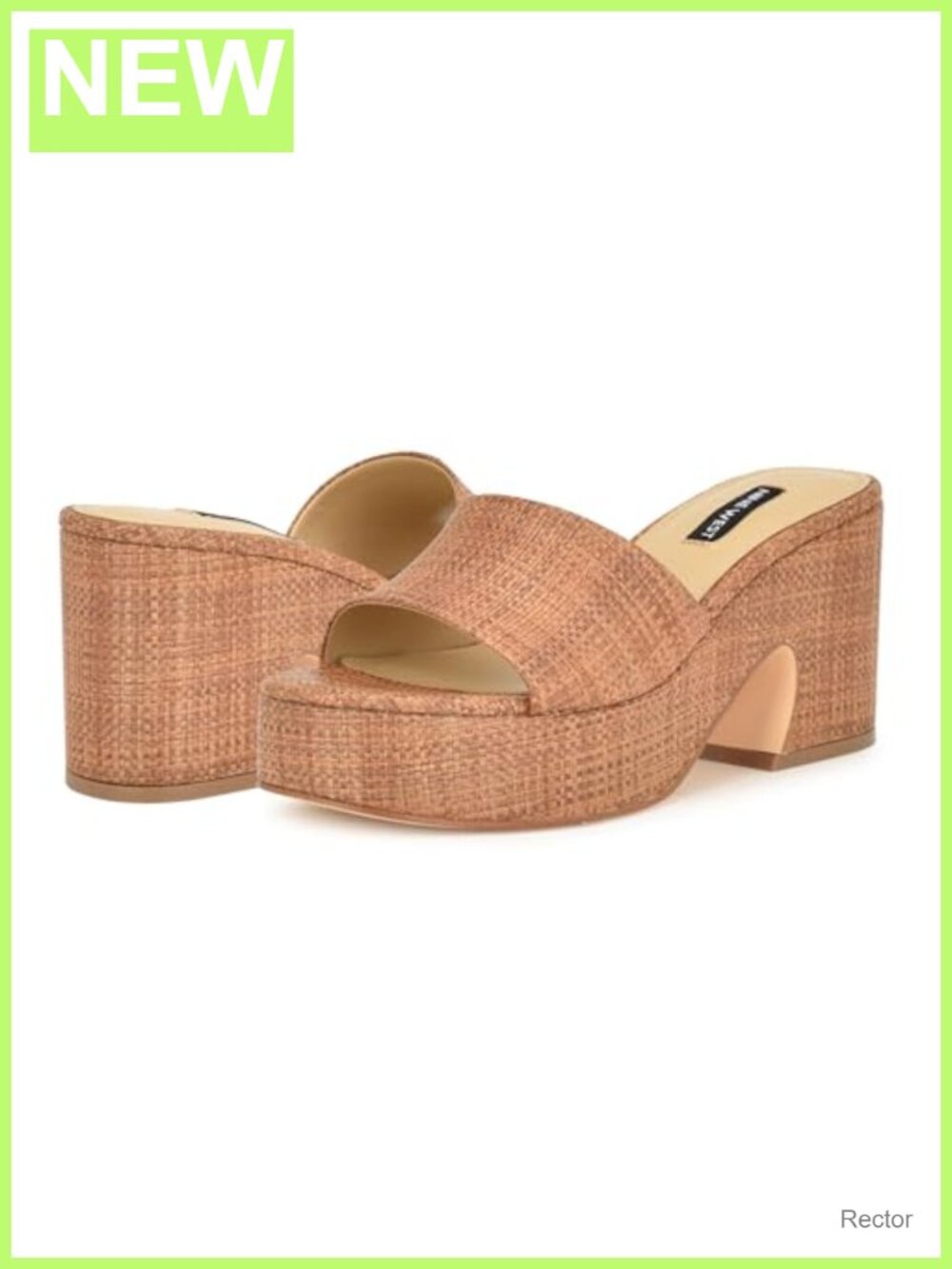 Nine West Brown Raffia Platform Wedge Sandals Slingback Round Toe Slip On 3.23"
